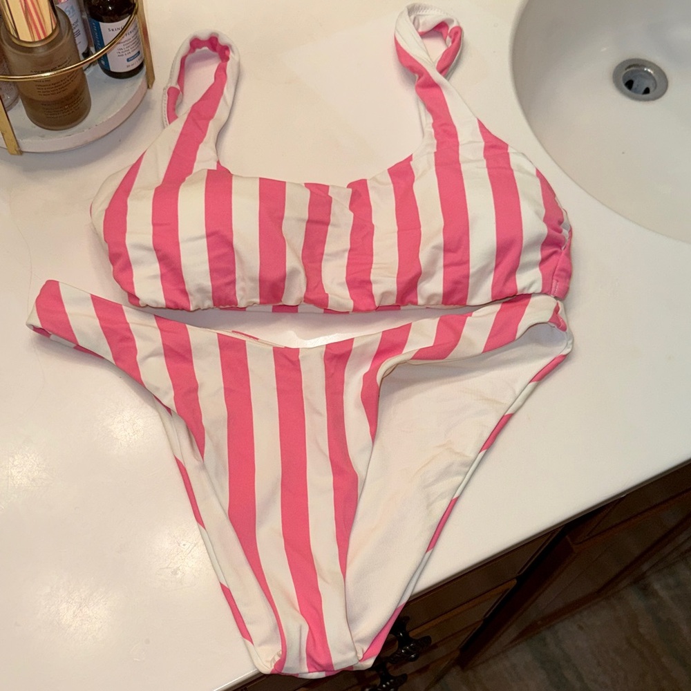 Victoria Secrets Bikini Pink White Stripe EUC